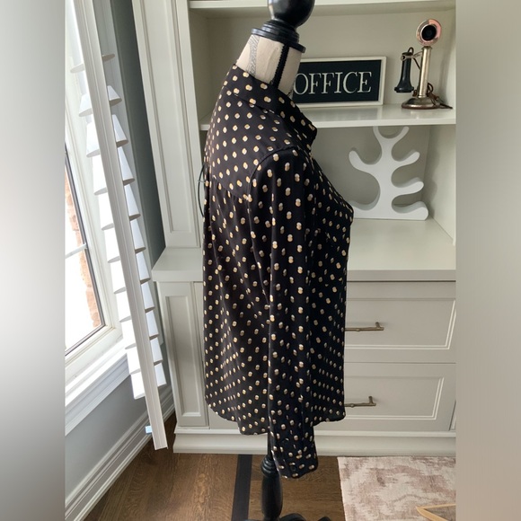 WHO WHAT WEAR Gold White Dot Button Up Long Sleeve Blouse Black Womens SZ Small - Picture 5 of 13